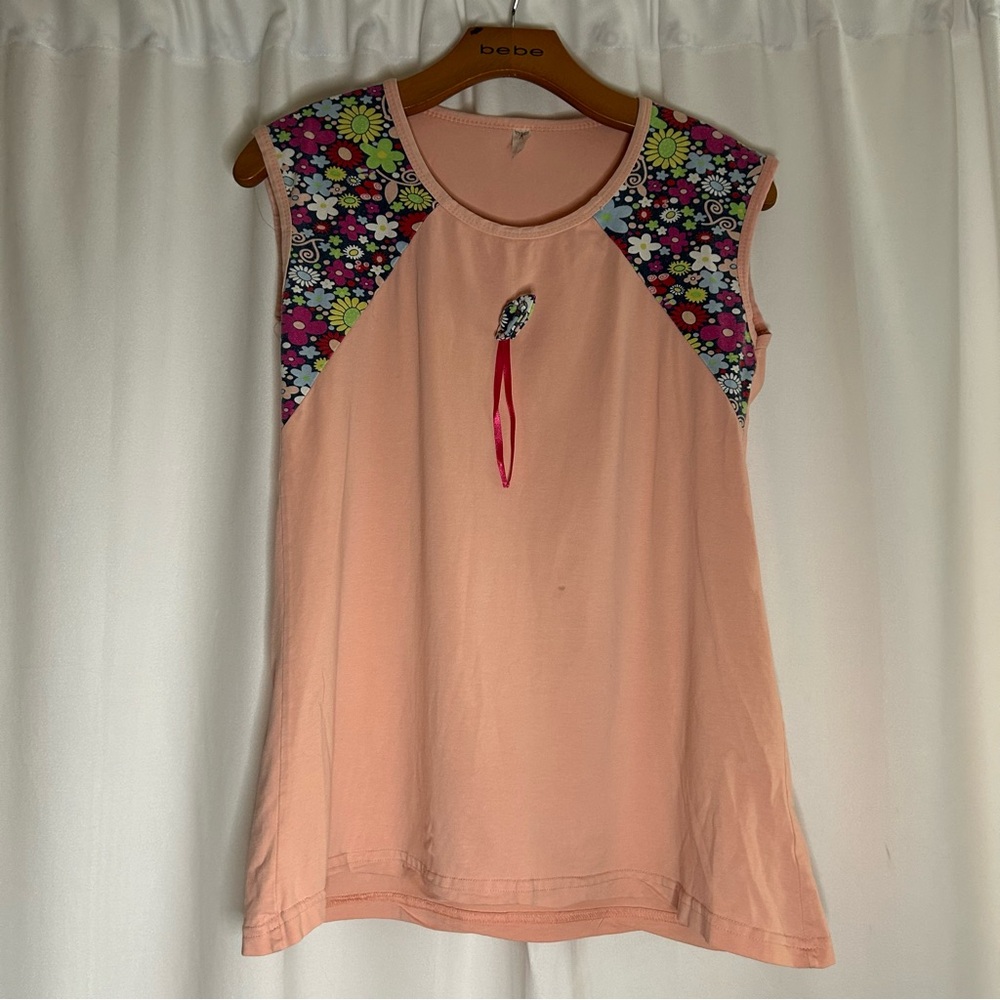 Night angel size XL pink flower design multi color tank top 100% cotton